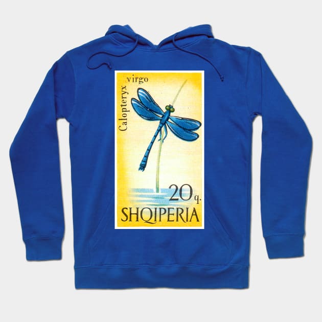 Vintage 1966 Albania damselfly postage stamp Hoodie by NVDesigns